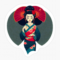 Kawaii Style Geisha With Flowers On Her Head In A Kimono