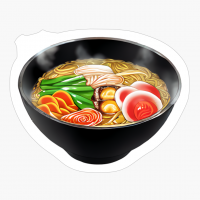 Ramen Bown With Noodles And Vegetables, Steamy Hot, Digital Artwork