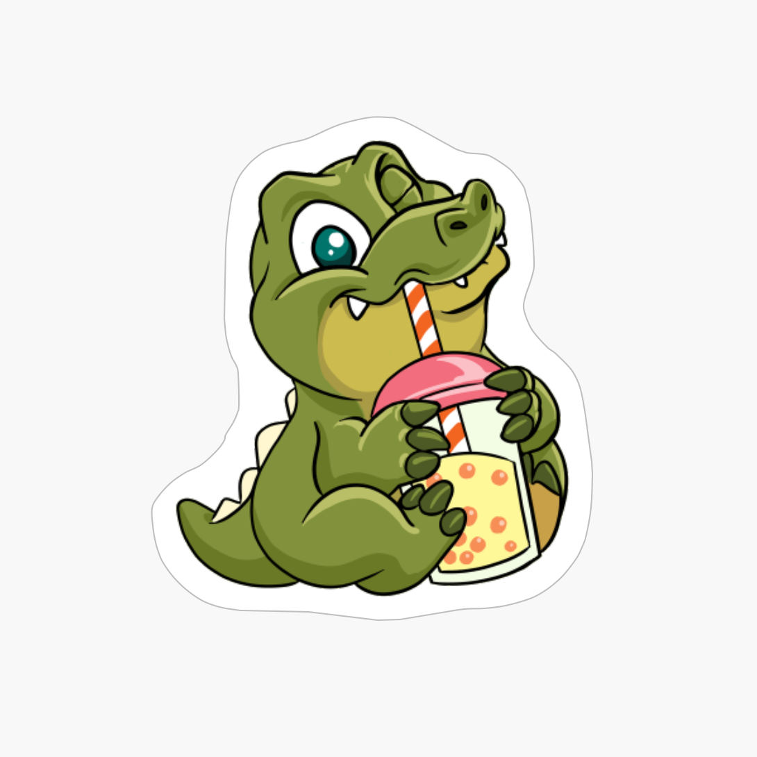 Kawaii Crocodile Drinking Bubble Tea Crocodiles Lovers Gift